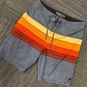 O'Neill Hyperfreak Board Shorts Mens 29 Grey Orange Striped Excellent Stretch